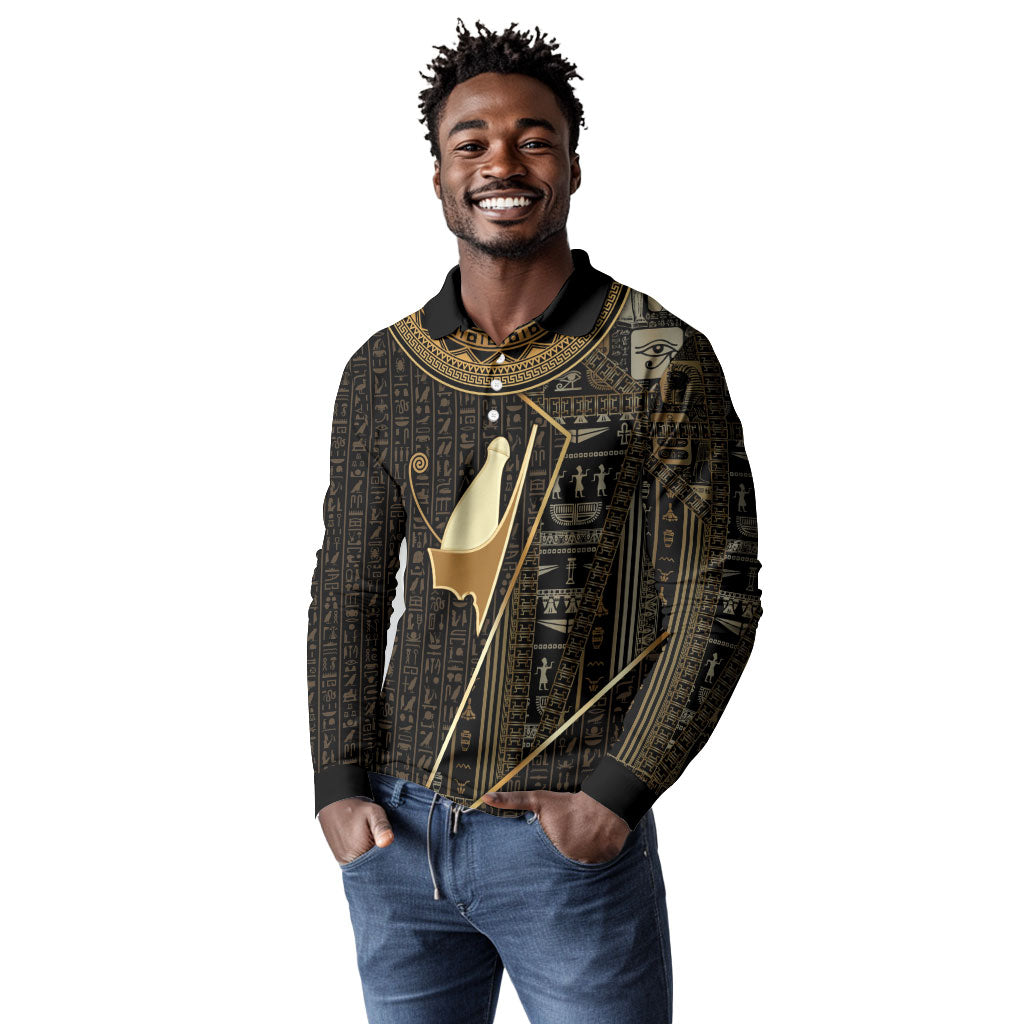 Egypt Pschent Crown Long Sleeve Polo Shirt Ancient Mythology Unified Pharaoh