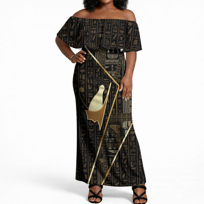 Egypt Pschent Crown Off Shoulder Maxi Dress Ancient Mythology Unified Pharaoh
