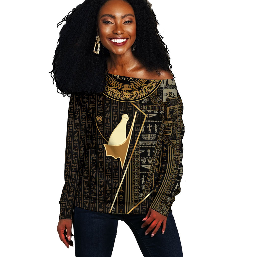 Egypt Pschent Crown Off Shoulder Sweater Ancient Mythology Unified Pharaoh