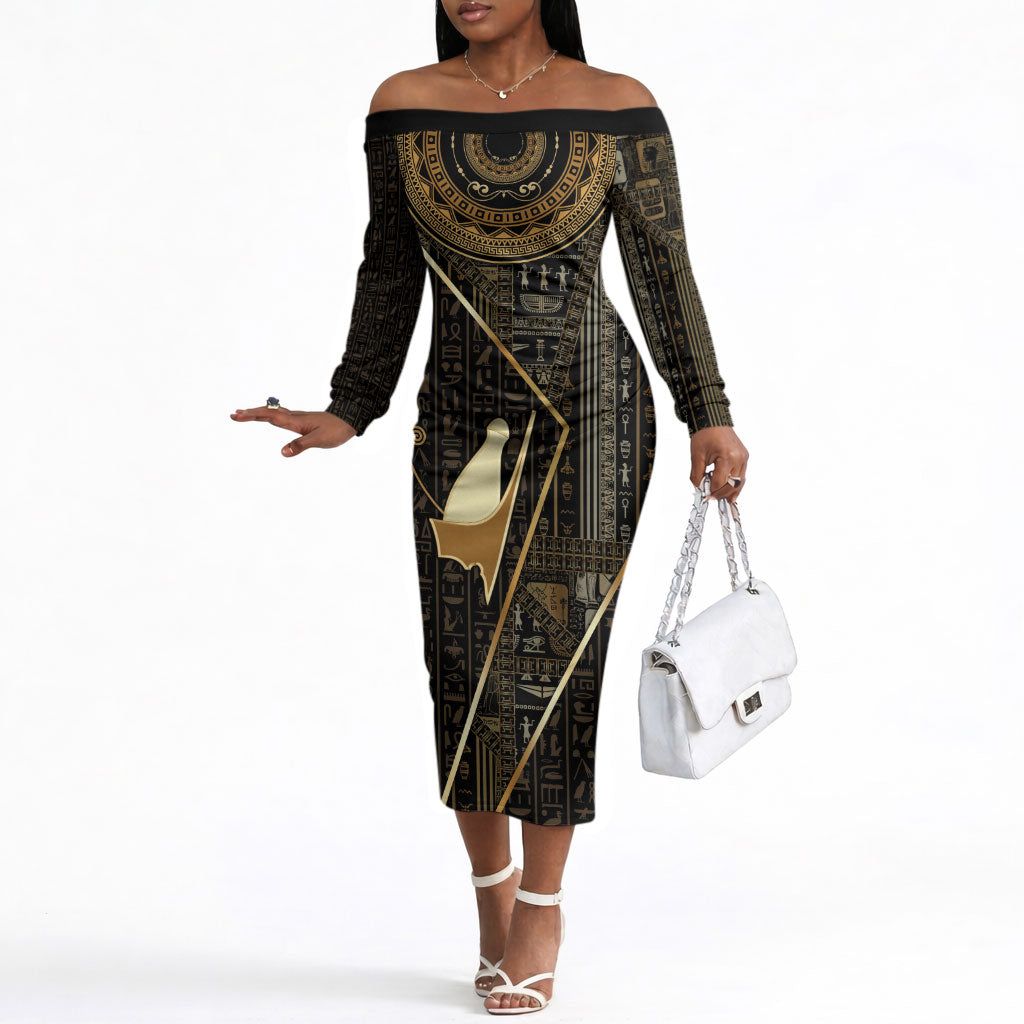 Egypt Pschent Crown Off The Shoulder Long Sleeve Dress Ancient Mythology Unified Pharaoh