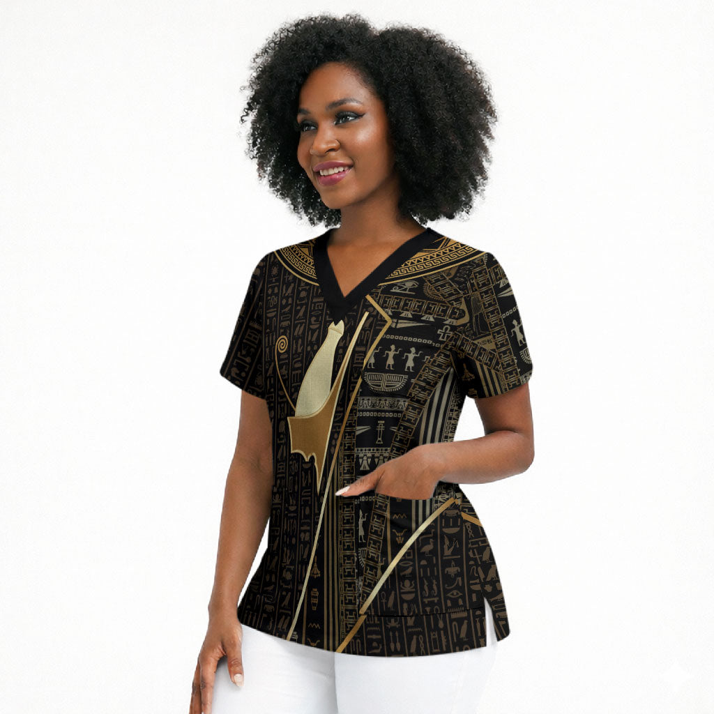 Egypt Pschent Crown Scrub Top Ancient Mythology Unified Pharaoh