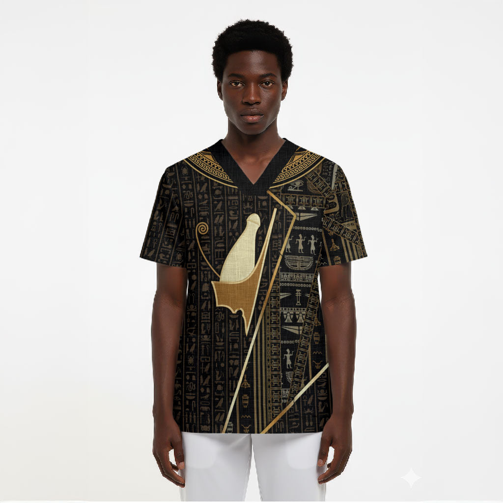 Egypt Pschent Crown Scrub Top Ancient Mythology Unified Pharaoh