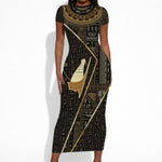 Egypt Pschent Crown Short Sleeve Bodycon Dress Ancient Mythology Unified Pharaoh