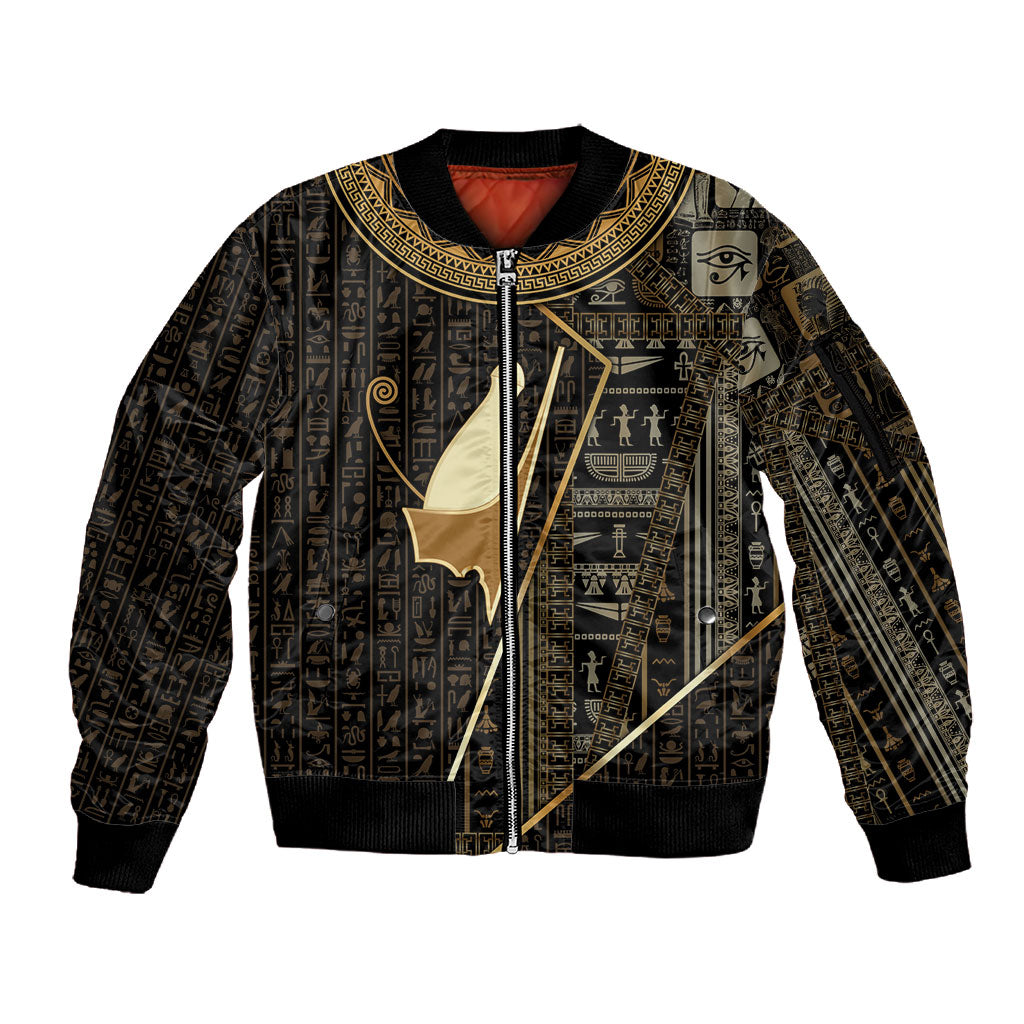 Egypt Pschent Crown Sleeve Zip Bomber Jacket Ancient Mythology Unified Pharaoh