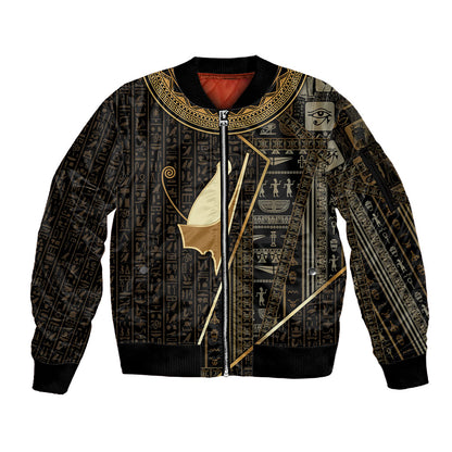 Egypt Pschent Crown Sleeve Zip Bomber Jacket Ancient Mythology Unified Pharaoh