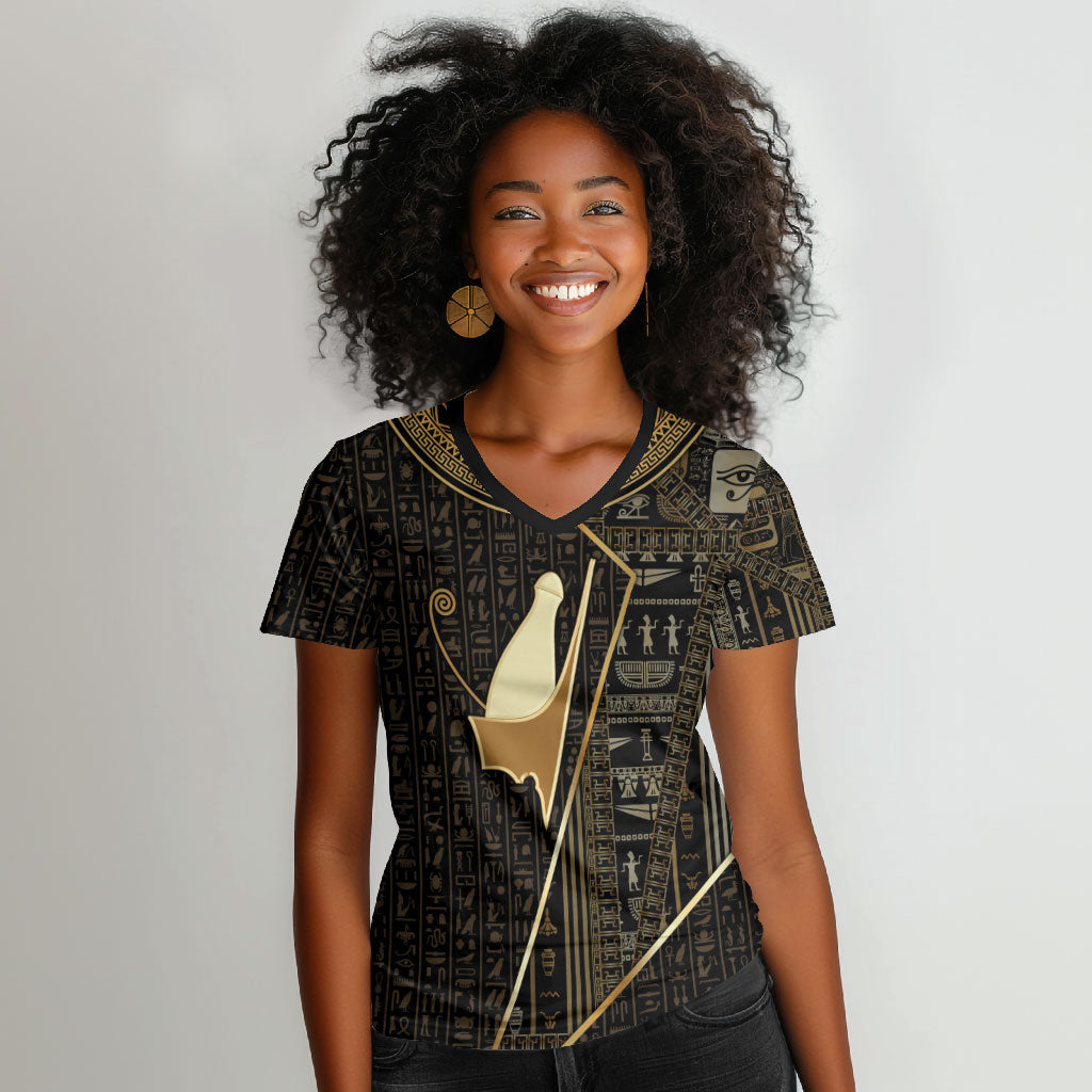 Egypt Pschent Crown Women V-Neck T-Shirt Ancient Mythology Unified Pharaoh