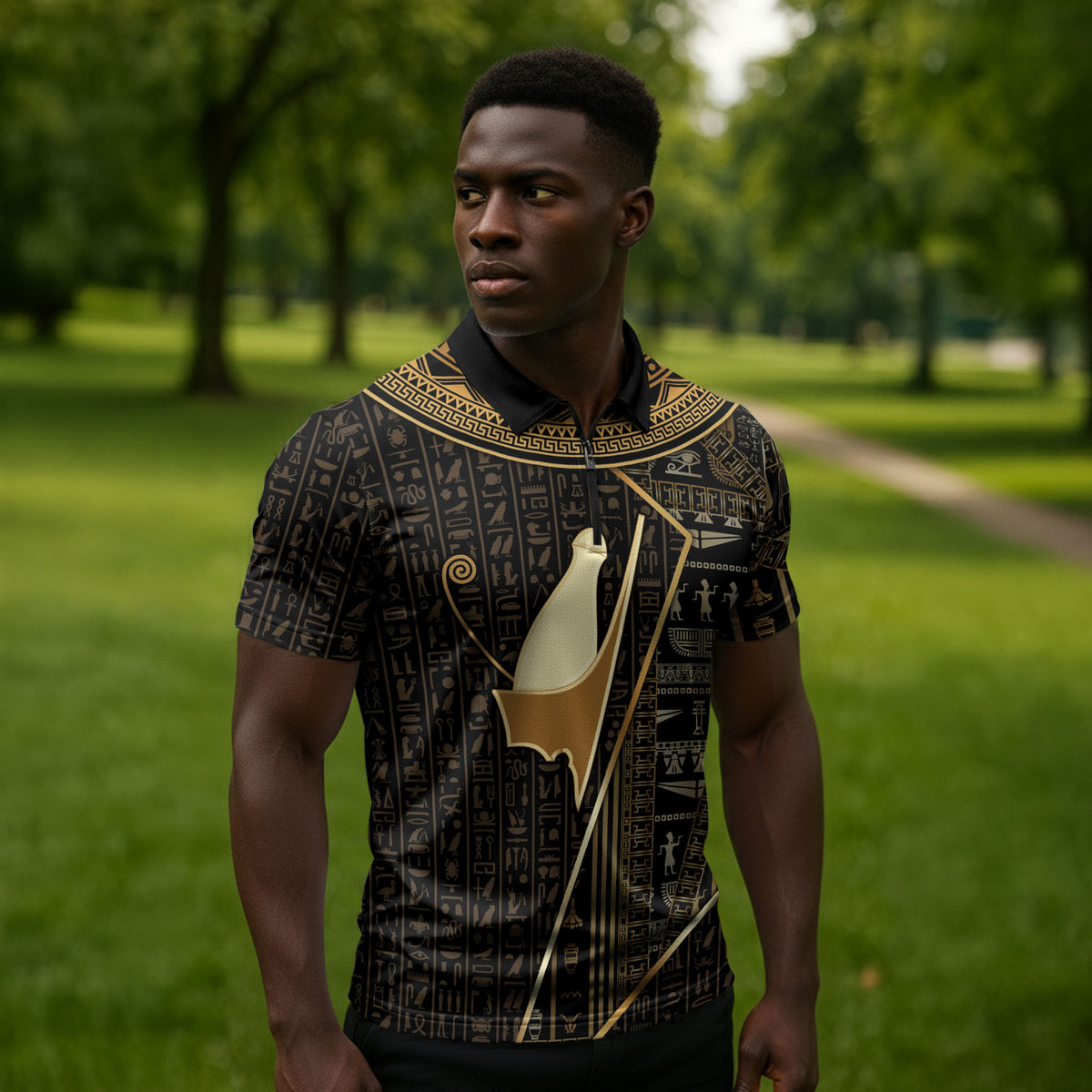 Egypt Pschent Crown Zipper Polo Shirt Ancient Mythology Unified Pharaoh