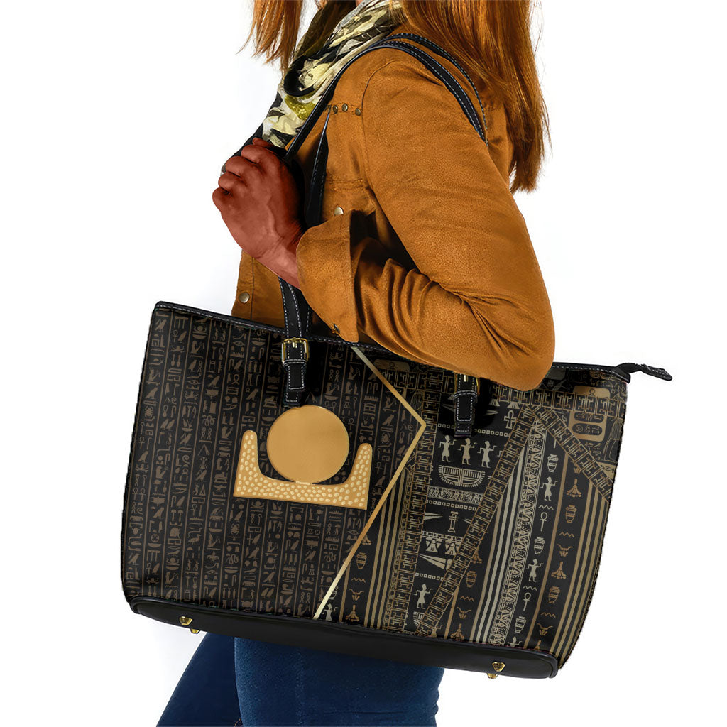 Egypt Akhet Leather Tote Bag Ancient Mythology Horizon Sun Disk