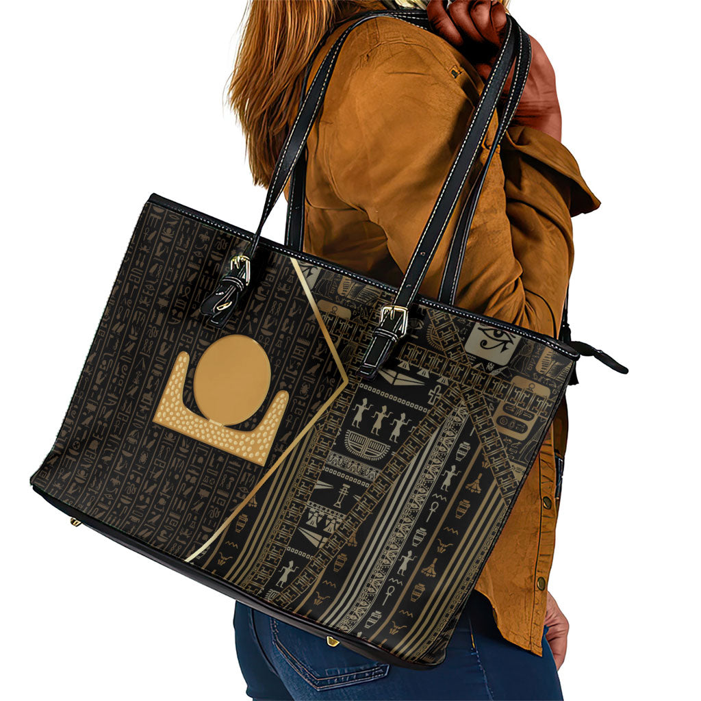 Egypt Akhet Leather Tote Bag Ancient Mythology Horizon Sun Disk