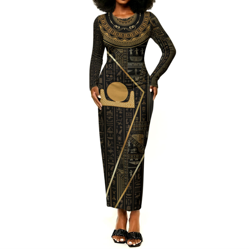 Egypt Akhet Long Sleeve Bodycon Dress Ancient Mythology Horizon Sun Disk