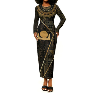 Egypt Akhet Long Sleeve Bodycon Dress Ancient Mythology Horizon Sun Disk