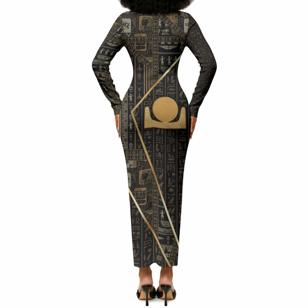 Egypt Akhet Long Sleeve Bodycon Dress Ancient Mythology Horizon Sun Disk