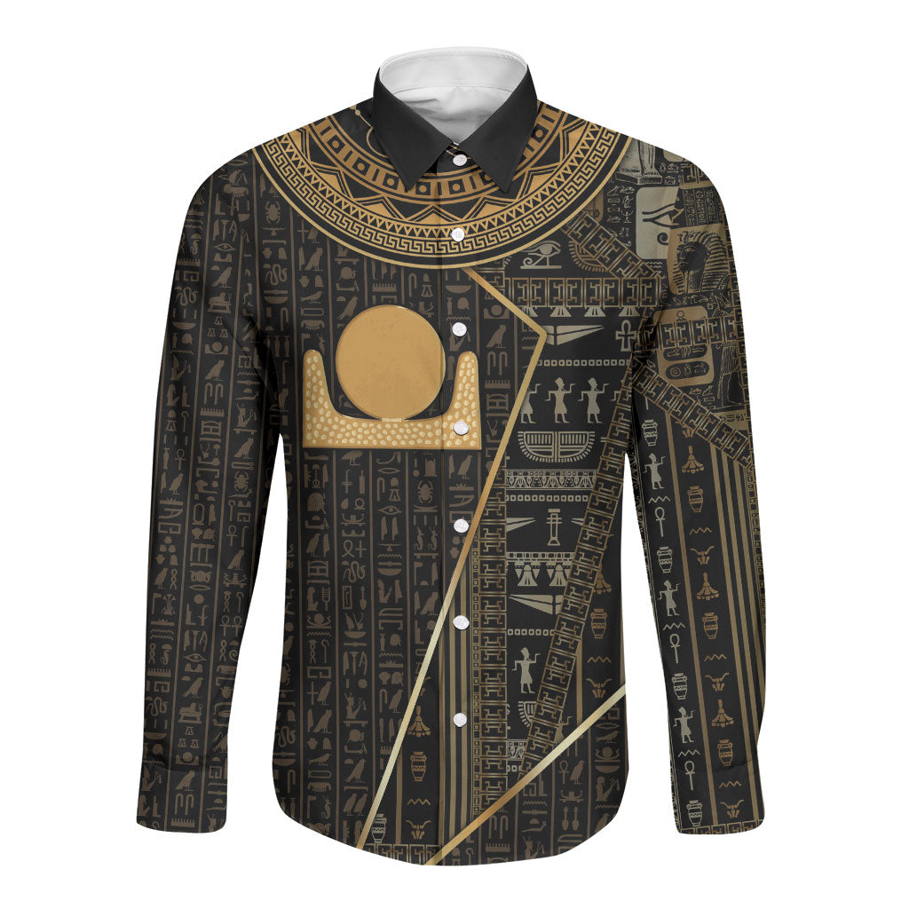 Egypt Akhet Long Sleeve Button Shirt Ancient Mythology Horizon Sun Disk