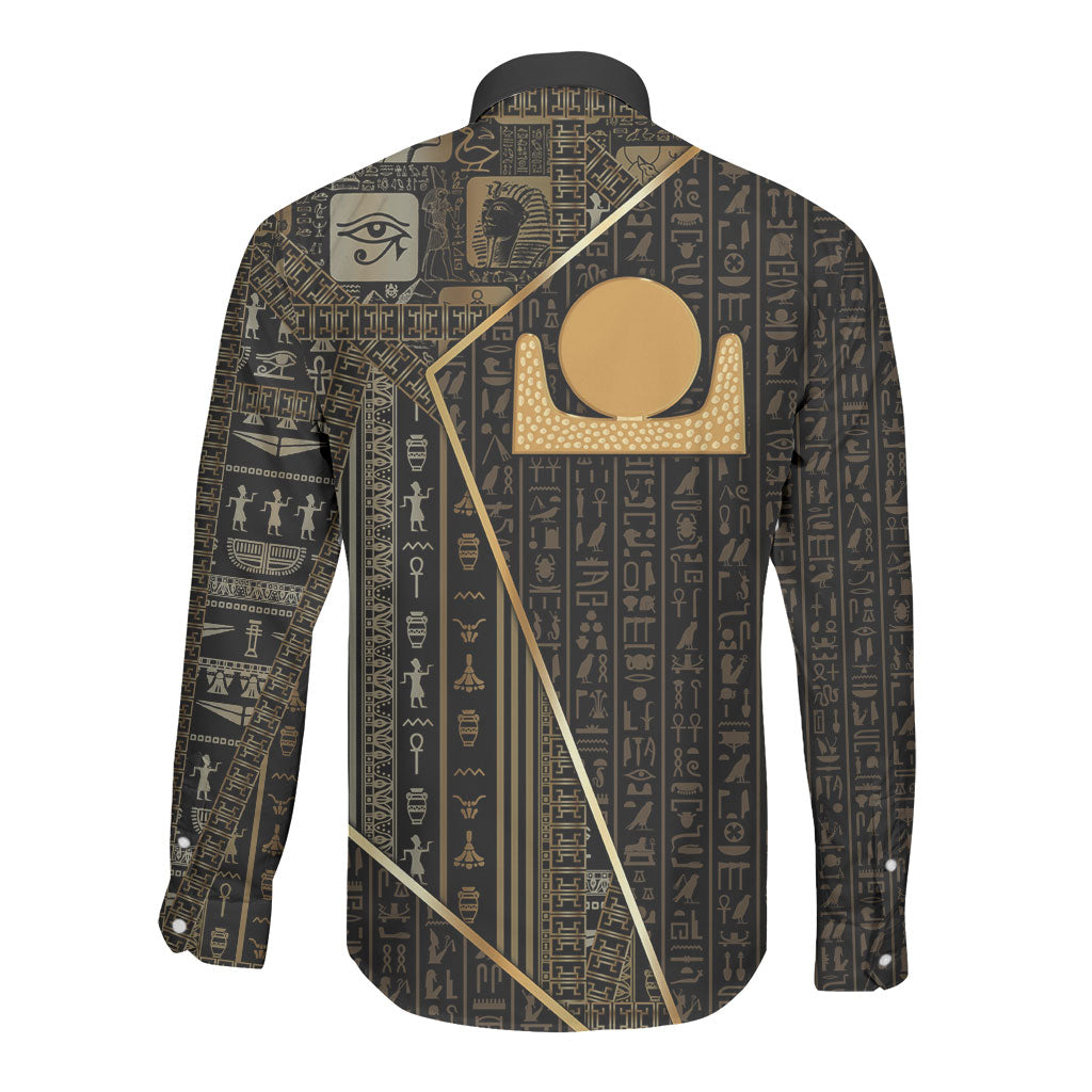 Egypt Akhet Long Sleeve Button Shirt Ancient Mythology Horizon Sun Disk