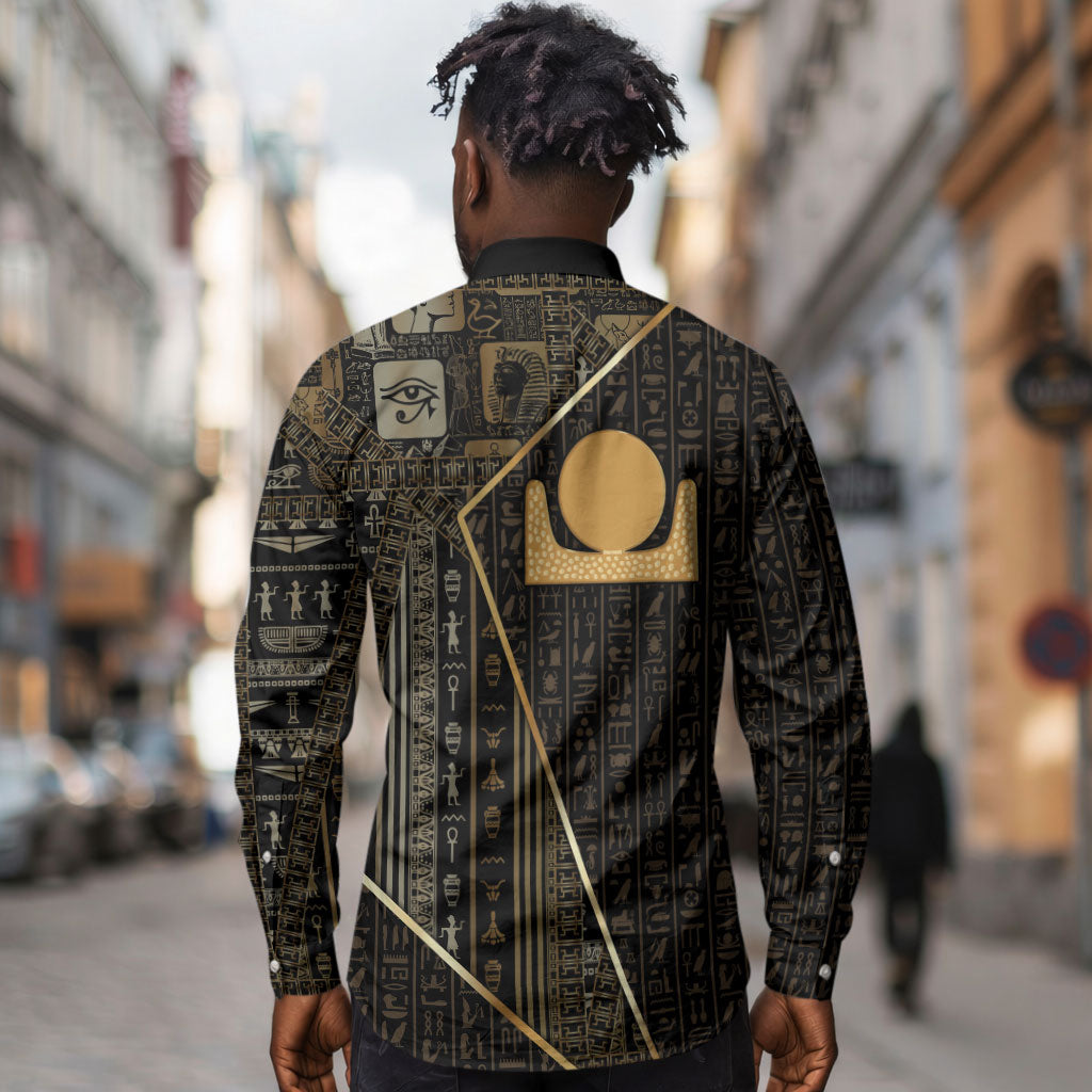 Egypt Akhet Long Sleeve Button Shirt Ancient Mythology Horizon Sun Disk