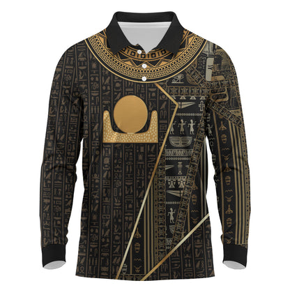 Egypt Akhet Long Sleeve Polo Shirt Ancient Mythology Horizon Sun Disk