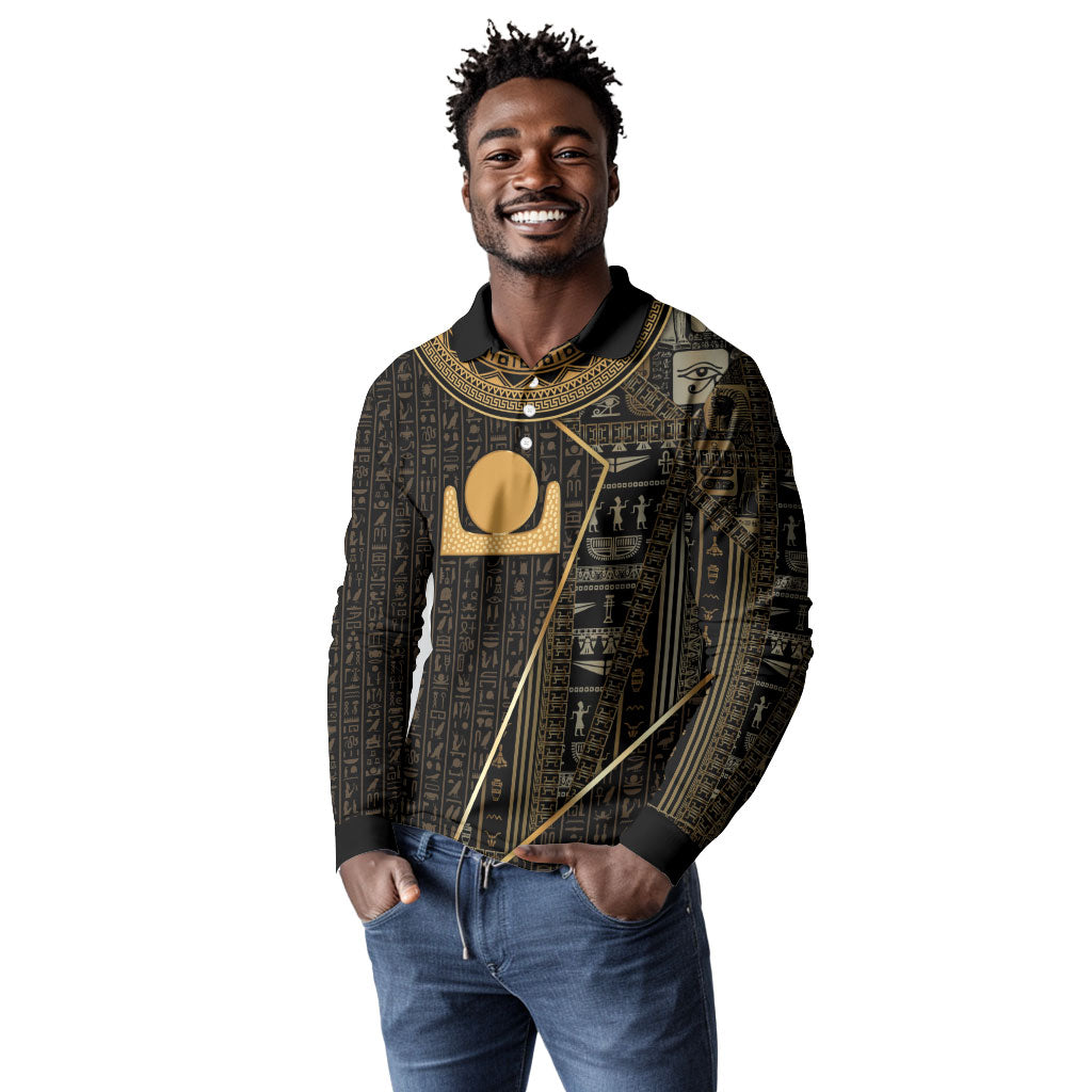 Egypt Akhet Long Sleeve Polo Shirt Ancient Mythology Horizon Sun Disk