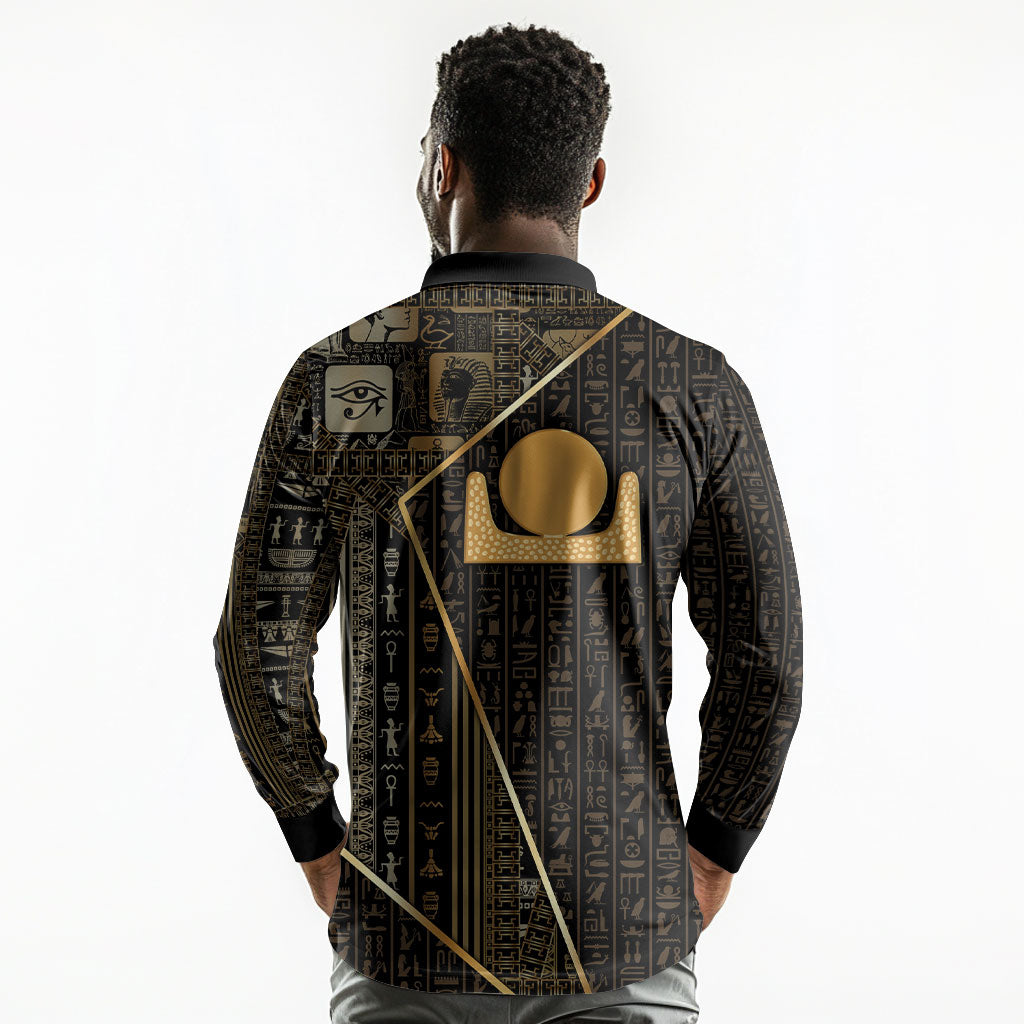 Egypt Akhet Long Sleeve Polo Shirt Ancient Mythology Horizon Sun Disk
