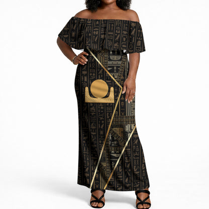 Egypt Akhet Off Shoulder Maxi Dress Ancient Mythology Horizon Sun Disk