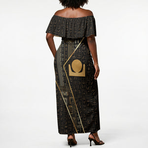 Egypt Akhet Off Shoulder Maxi Dress Ancient Mythology Horizon Sun Disk