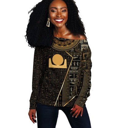 Egypt Akhet Off Shoulder Sweater Ancient Mythology Horizon Sun Disk