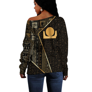 Egypt Akhet Off Shoulder Sweater Ancient Mythology Horizon Sun Disk