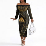 Egypt Akhet Off The Shoulder Long Sleeve Dress Ancient Mythology Horizon Sun Disk