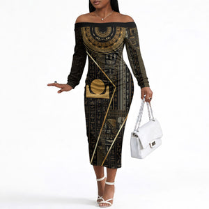 Egypt Akhet Off The Shoulder Long Sleeve Dress Ancient Mythology Horizon Sun Disk