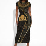 Egypt Akhet Short Sleeve Bodycon Dress Ancient Mythology Horizon Sun Disk