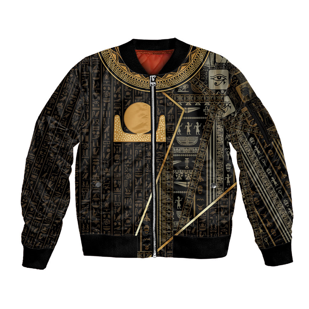 Egypt Akhet Sleeve Zip Bomber Jacket Ancient Mythology Horizon Sun Disk