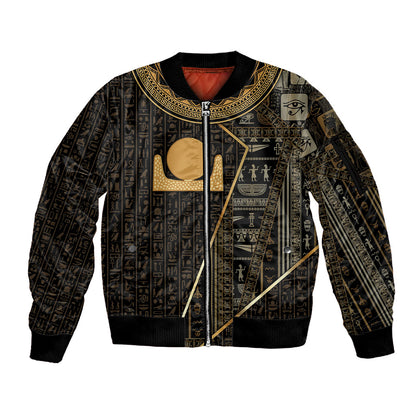 Egypt Akhet Sleeve Zip Bomber Jacket Ancient Mythology Horizon Sun Disk
