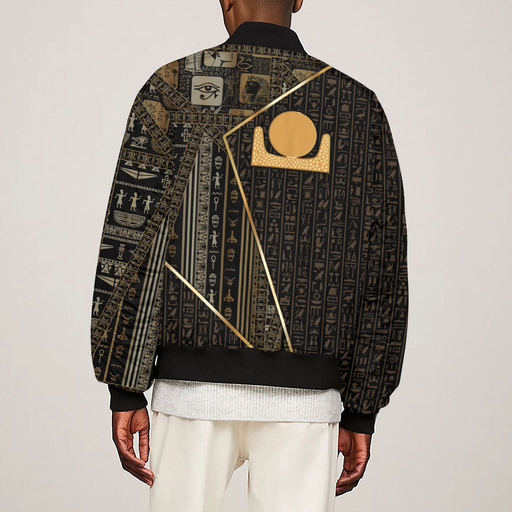Egypt Akhet Sleeve Zip Bomber Jacket Ancient Mythology Horizon Sun Disk