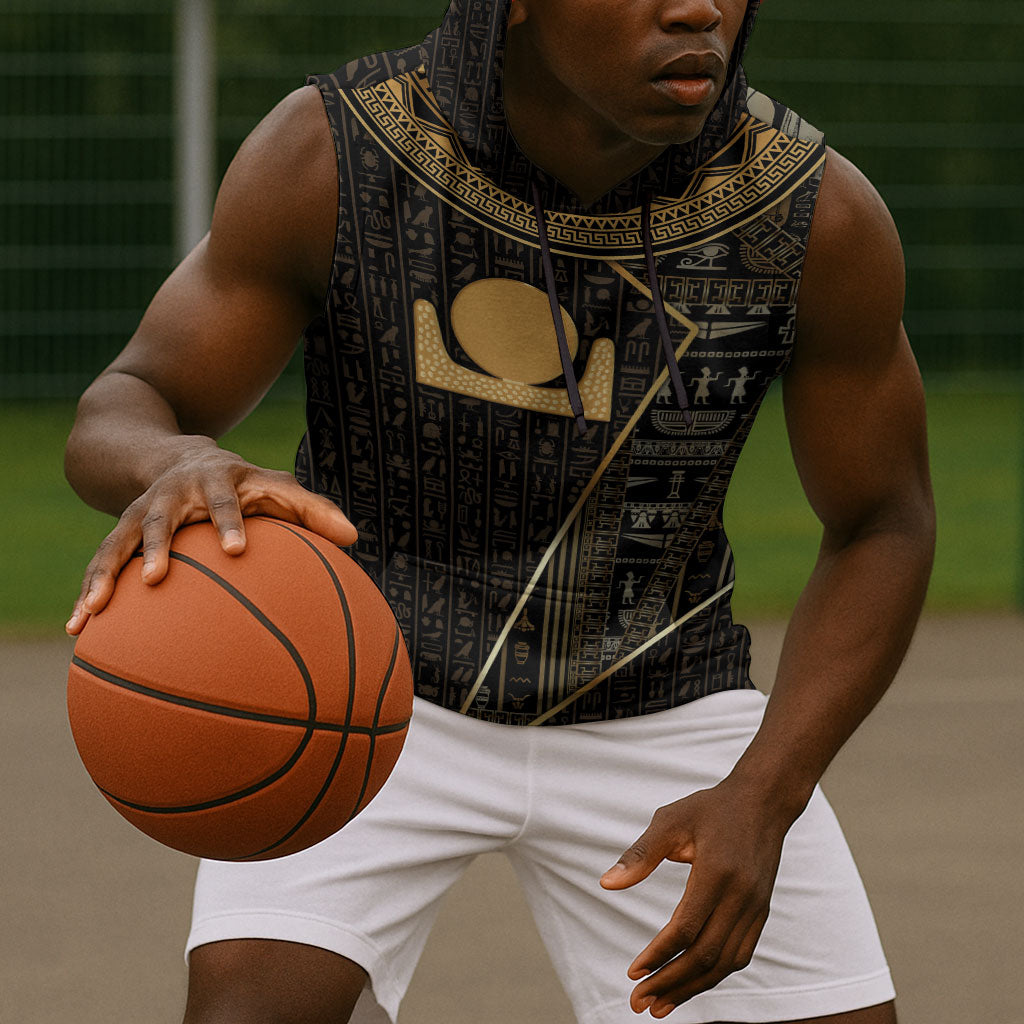 Egypt Akhet Sleeveless Hoodie Ancient Mythology Horizon Sun Disk