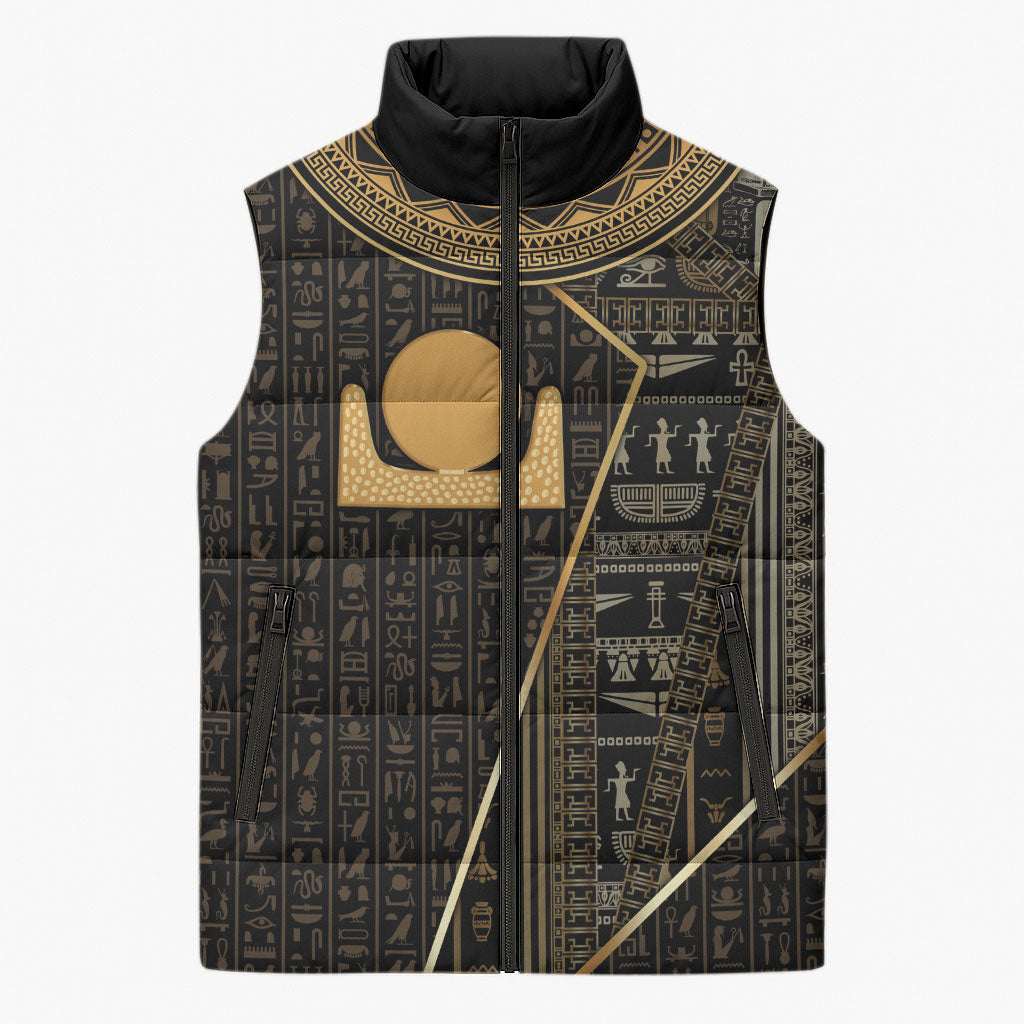 Egypt Akhet Sleeveless Puffer Jacket Ancient Mythology Horizon Sun Disk