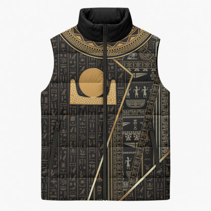 Egypt Akhet Sleeveless Puffer Jacket Ancient Mythology Horizon Sun Disk