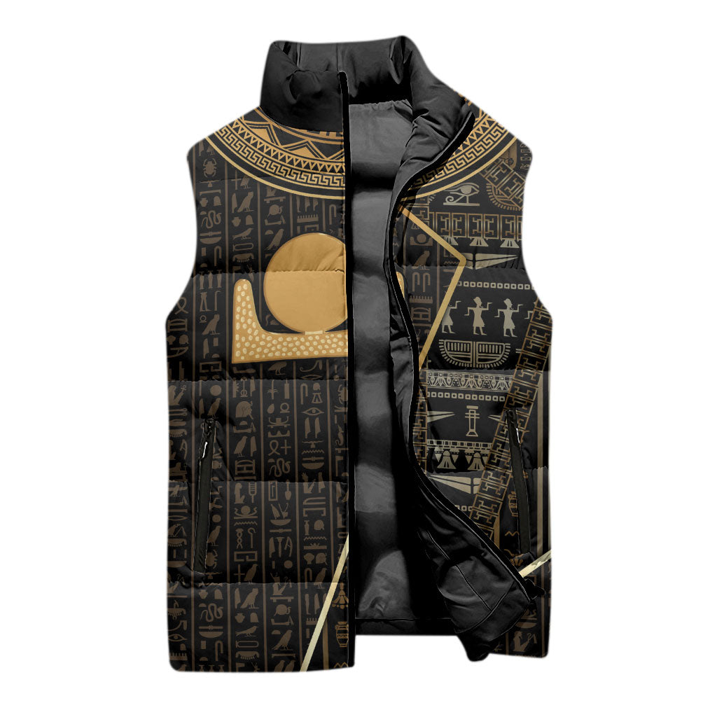 Egypt Akhet Sleeveless Puffer Jacket Ancient Mythology Horizon Sun Disk