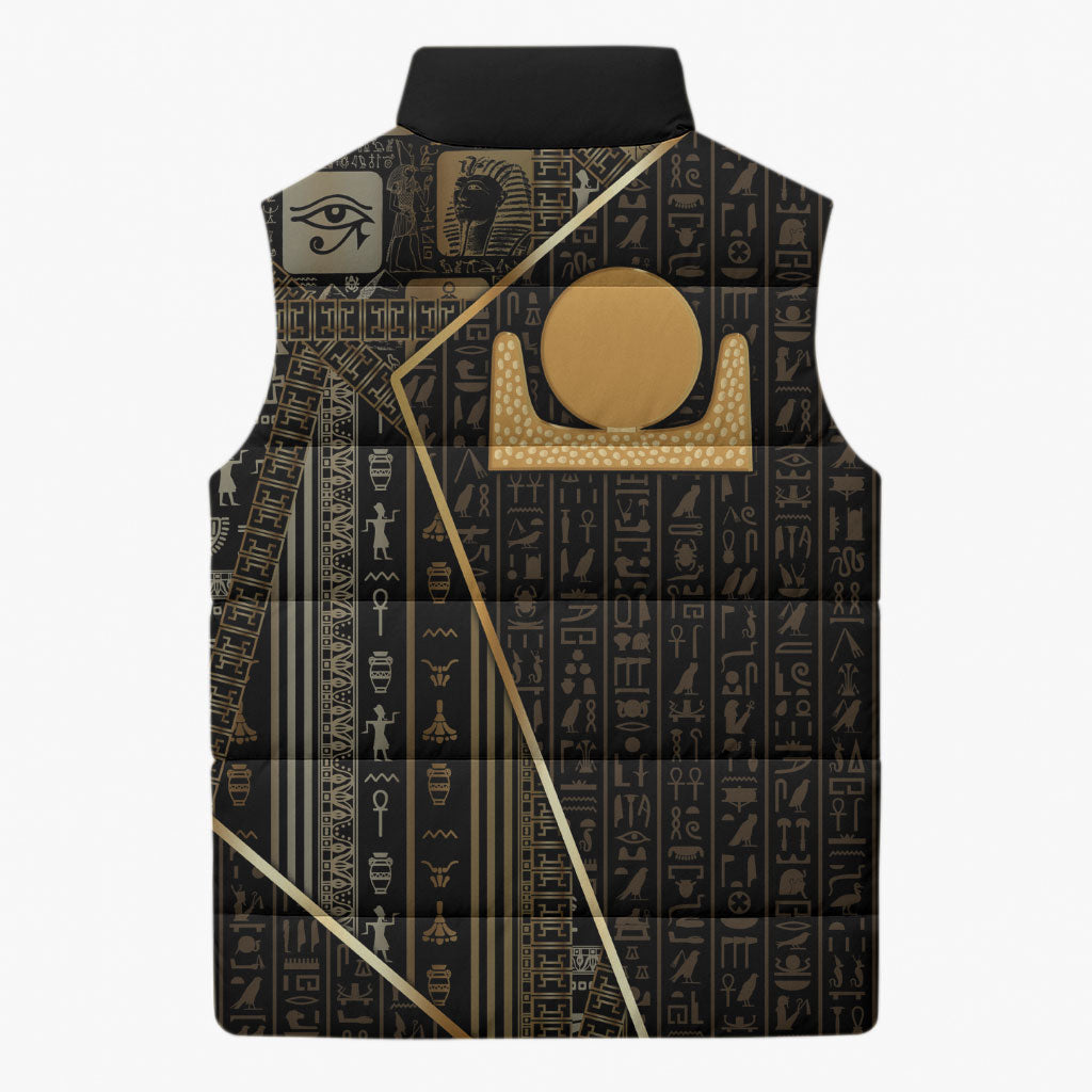 Egypt Akhet Sleeveless Puffer Jacket Ancient Mythology Horizon Sun Disk