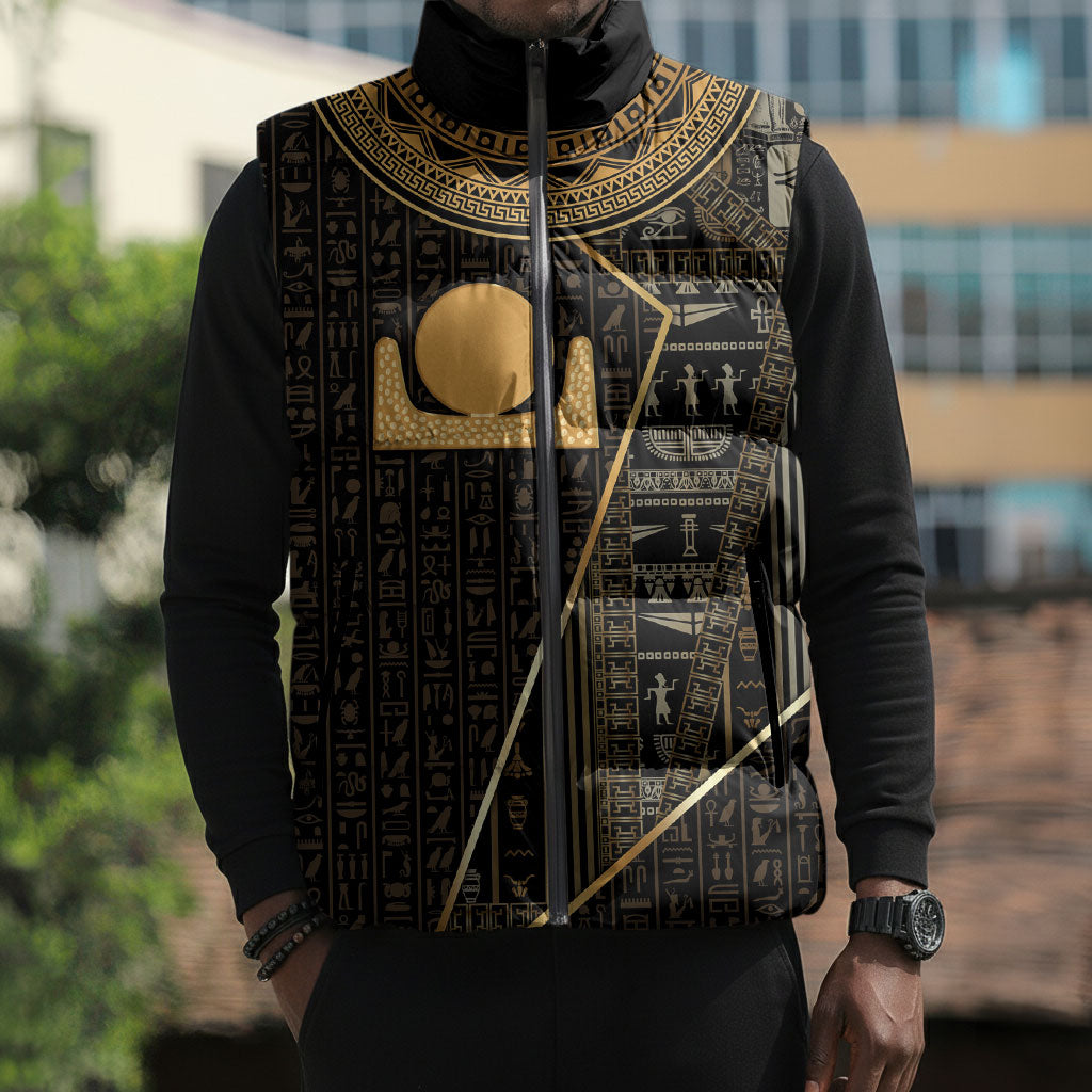 Egypt Akhet Sleeveless Puffer Jacket Ancient Mythology Horizon Sun Disk