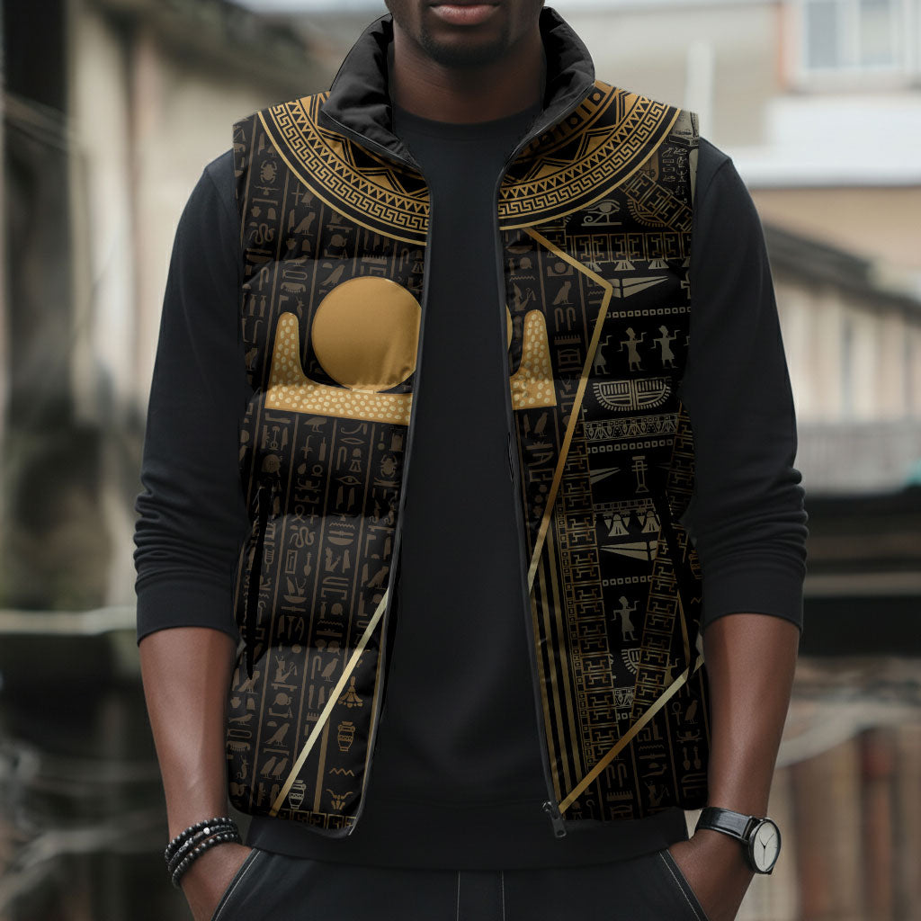 Egypt Akhet Sleeveless Puffer Jacket Ancient Mythology Horizon Sun Disk