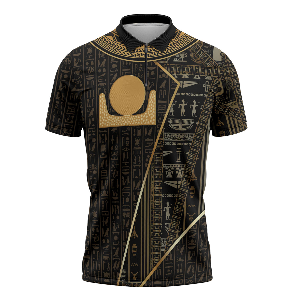 Egypt Akhet Zipper Polo Shirt Ancient Mythology Horizon Sun Disk