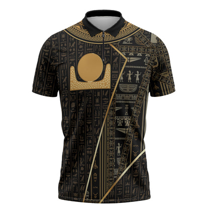 Egypt Akhet Zipper Polo Shirt Ancient Mythology Horizon Sun Disk