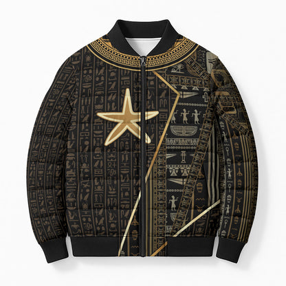 Egypt Seba Bomber Puffer Jacket Ancient Mythology Golden Star Royal