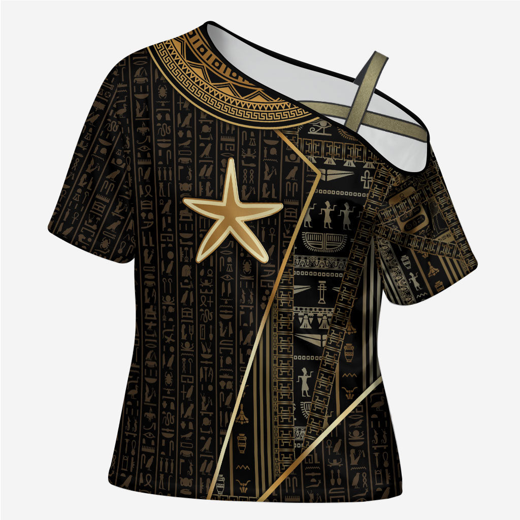 Egypt Seba Cross Shoulder Shirt Ancient Mythology Golden Star Royal