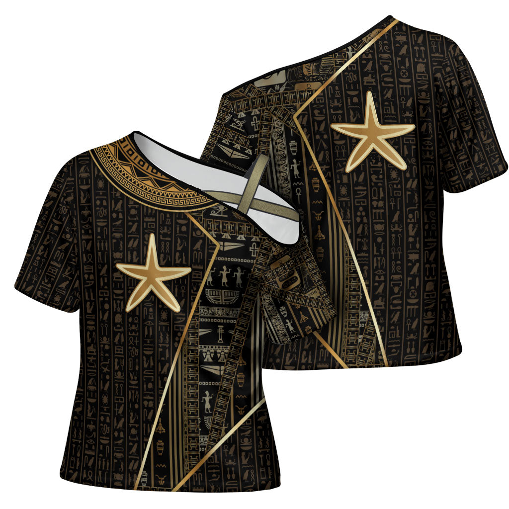 Egypt Seba Cross Shoulder Shirt Ancient Mythology Golden Star Royal