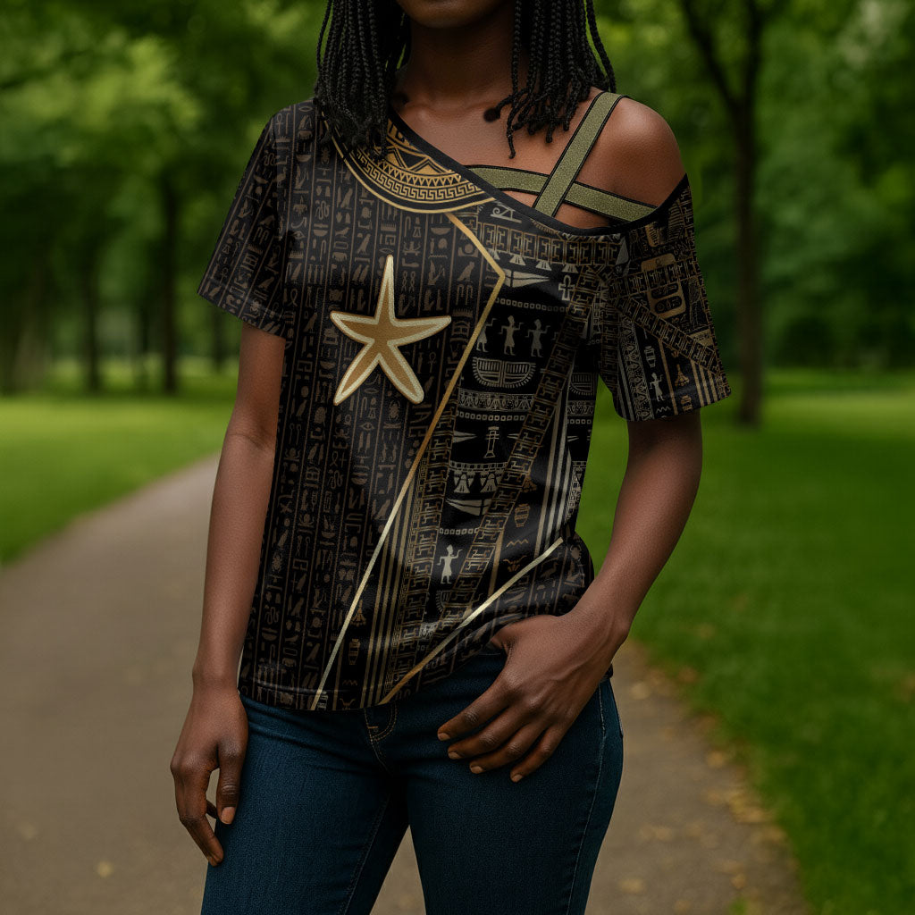 Egypt Seba Cross Shoulder Shirt Ancient Mythology Golden Star Royal