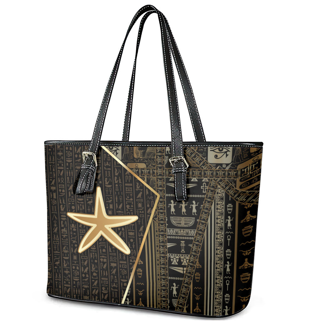 Egypt Seba Leather Tote Bag Ancient Mythology Golden Star Royal