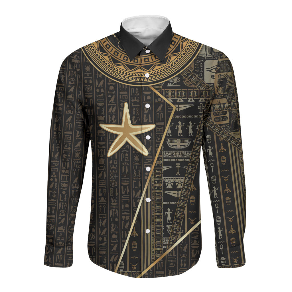Egypt Seba Long Sleeve Button Shirt Ancient Mythology Golden Star Royal
