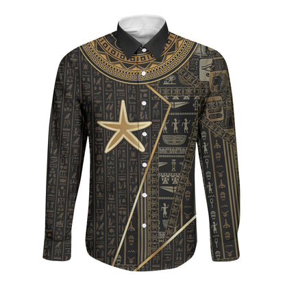 Egypt Seba Long Sleeve Button Shirt Ancient Mythology Golden Star Royal