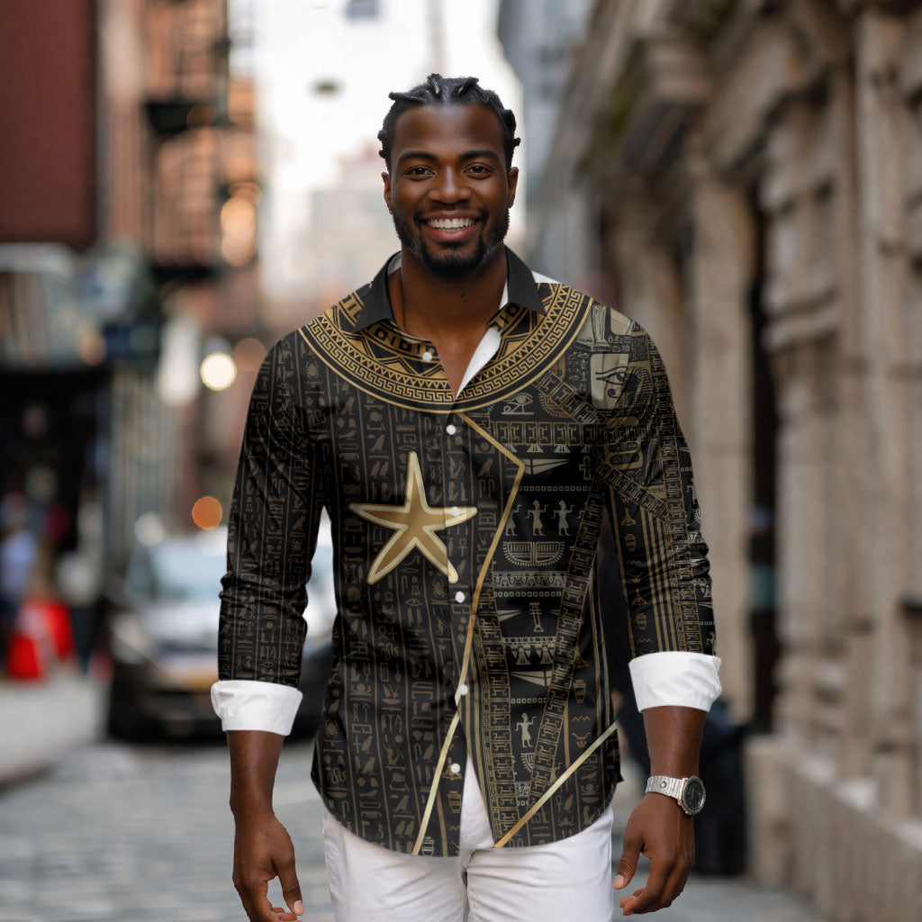 Egypt Seba Long Sleeve Button Shirt Ancient Mythology Golden Star Royal