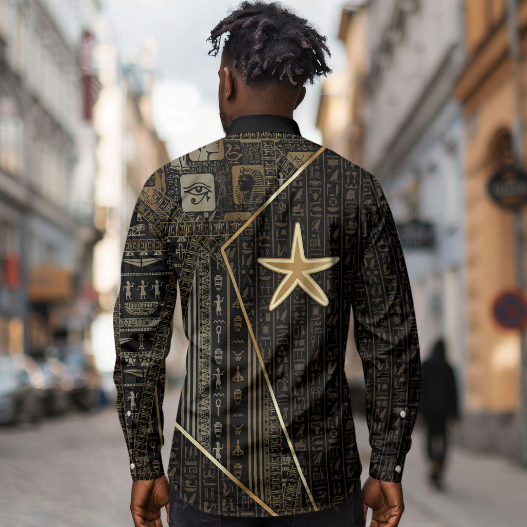 Egypt Seba Long Sleeve Button Shirt Ancient Mythology Golden Star Royal